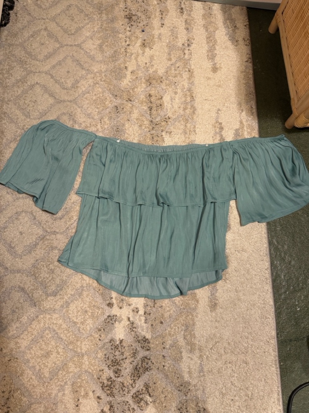 Teal Off-Shoulder Ruffle Top - Picture 4 of 7
